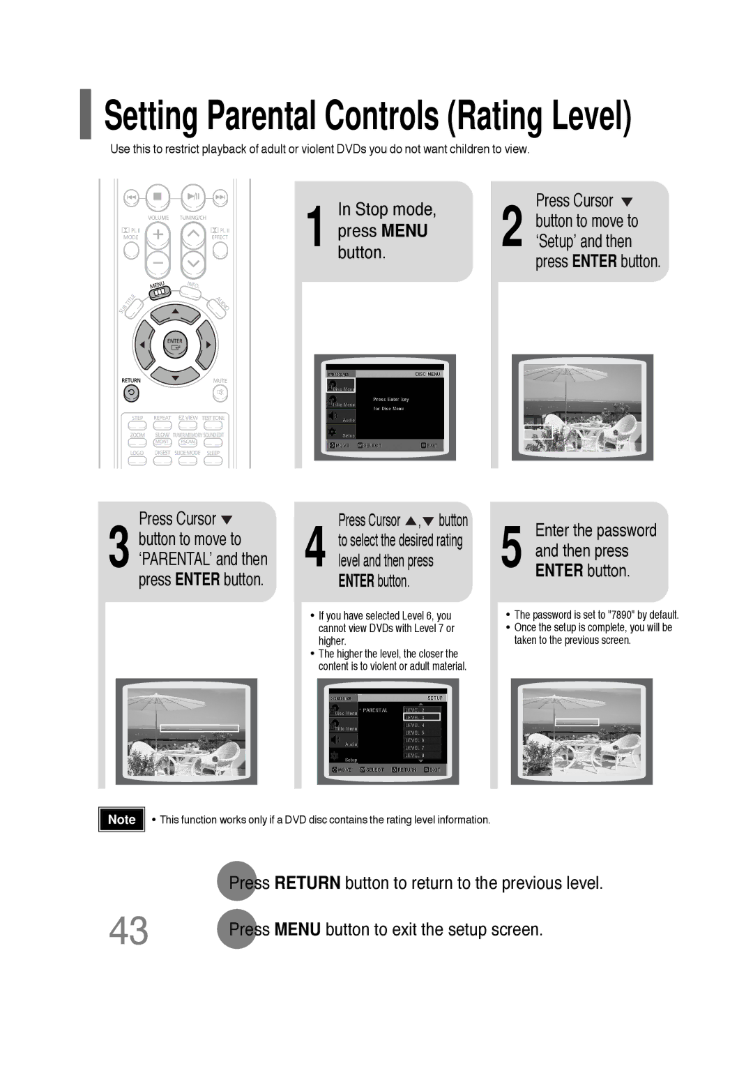 Samsung AH68-01701V manual Press Cursor , button, Enter the password, Press Return button to return to the previous level 