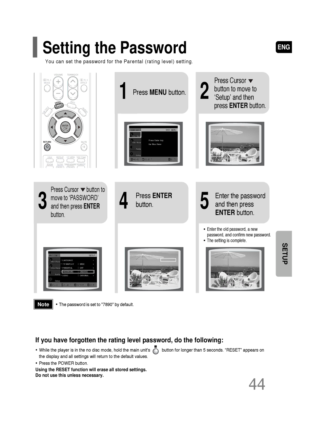 Samsung AH68-01701V manual Setting the Password, Press Enter button, Button Enter button 