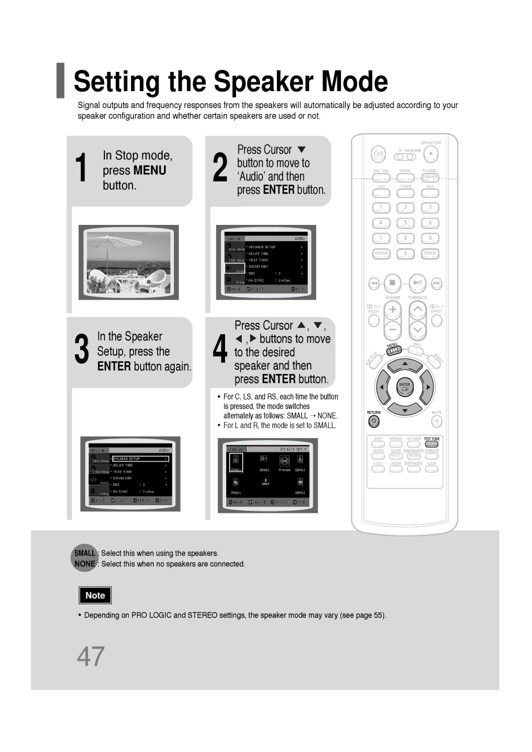 Samsung AH68-01701V manual Setting the Speaker Mode, Press Enter button Press Cursor 