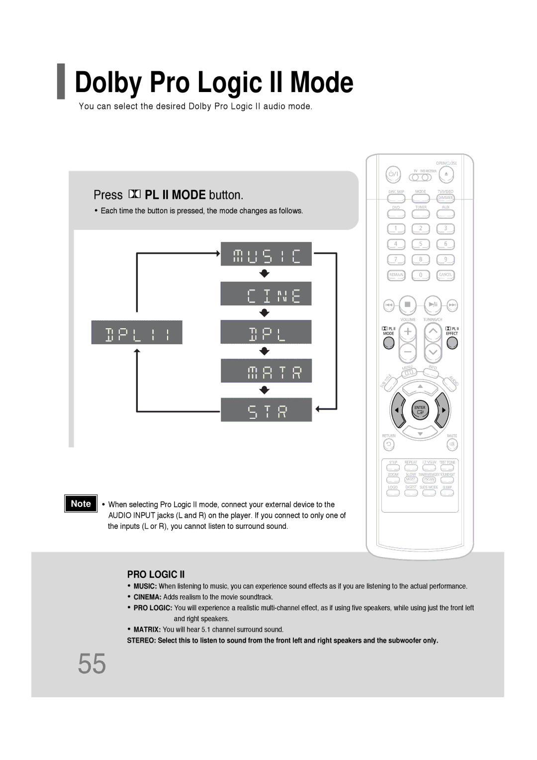 Samsung AH68-01701V manual Dolby Pro Logic II Mode, Press PL II Mode button 