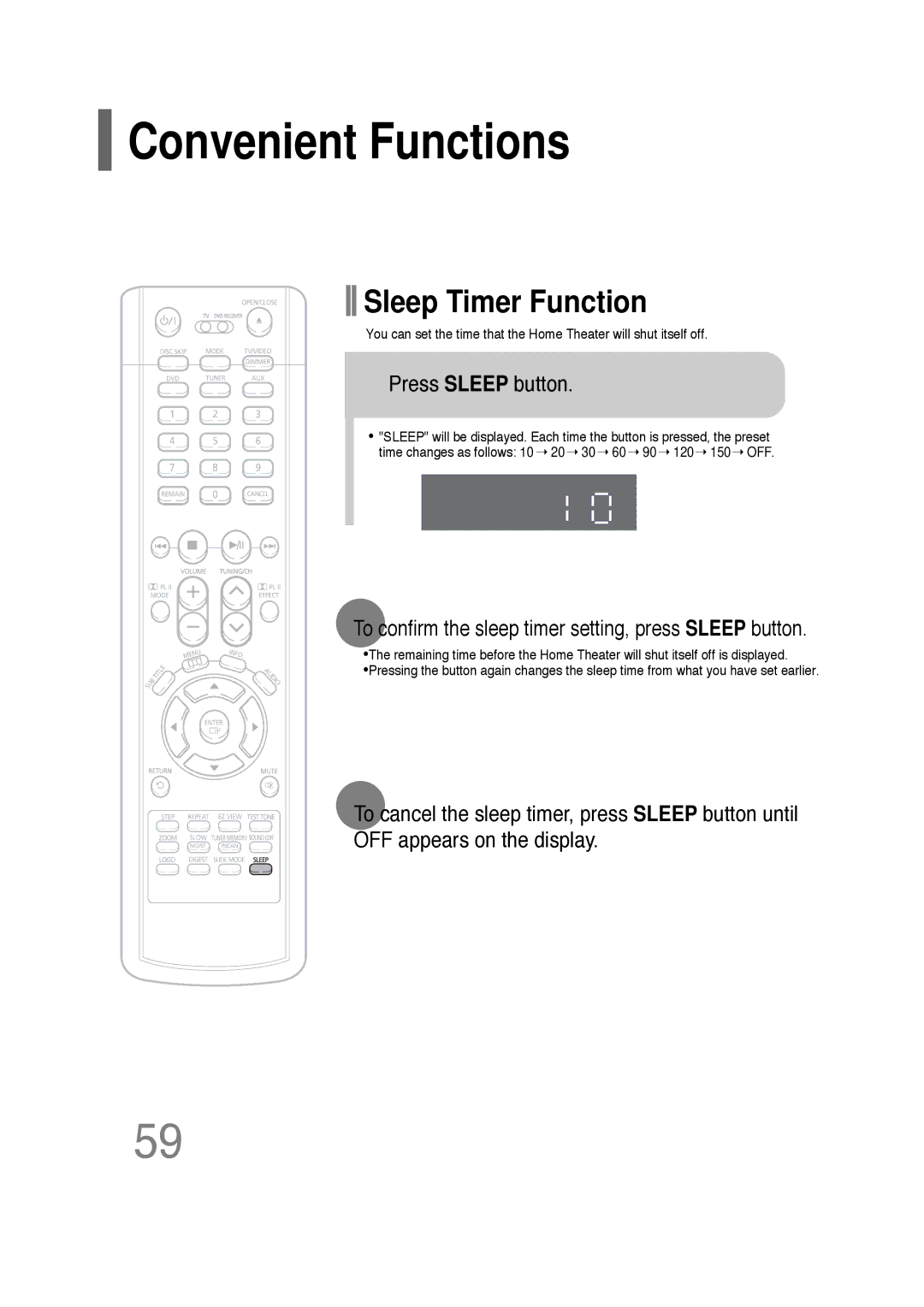 Samsung AH68-01701V manual Convenient Functions, Press Sleep button 