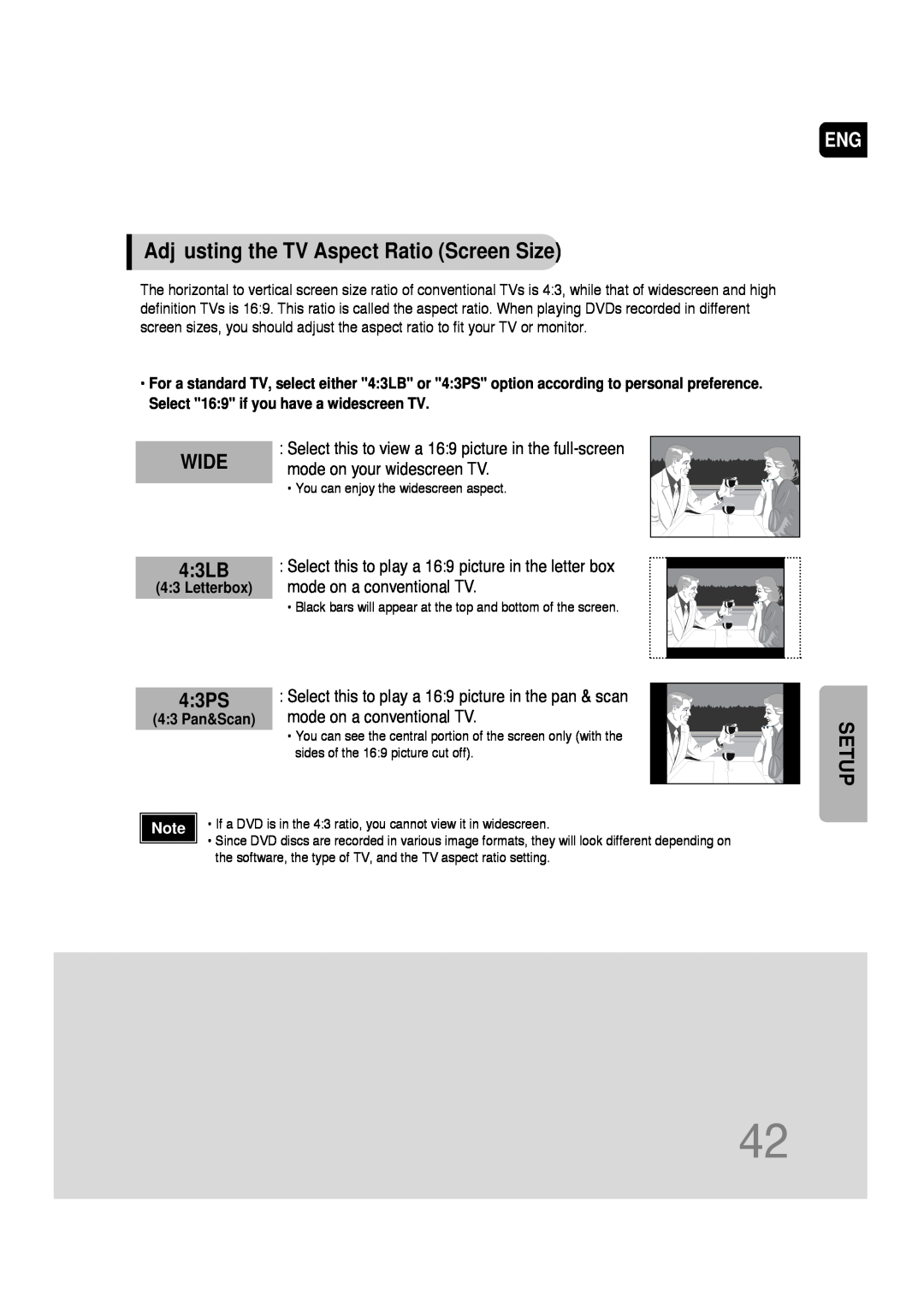 Samsung AH68-01701V manual Adjusting the TV Aspect Ratio Screen Size, WIDE 4 3LB, 4 3PS, Setup 