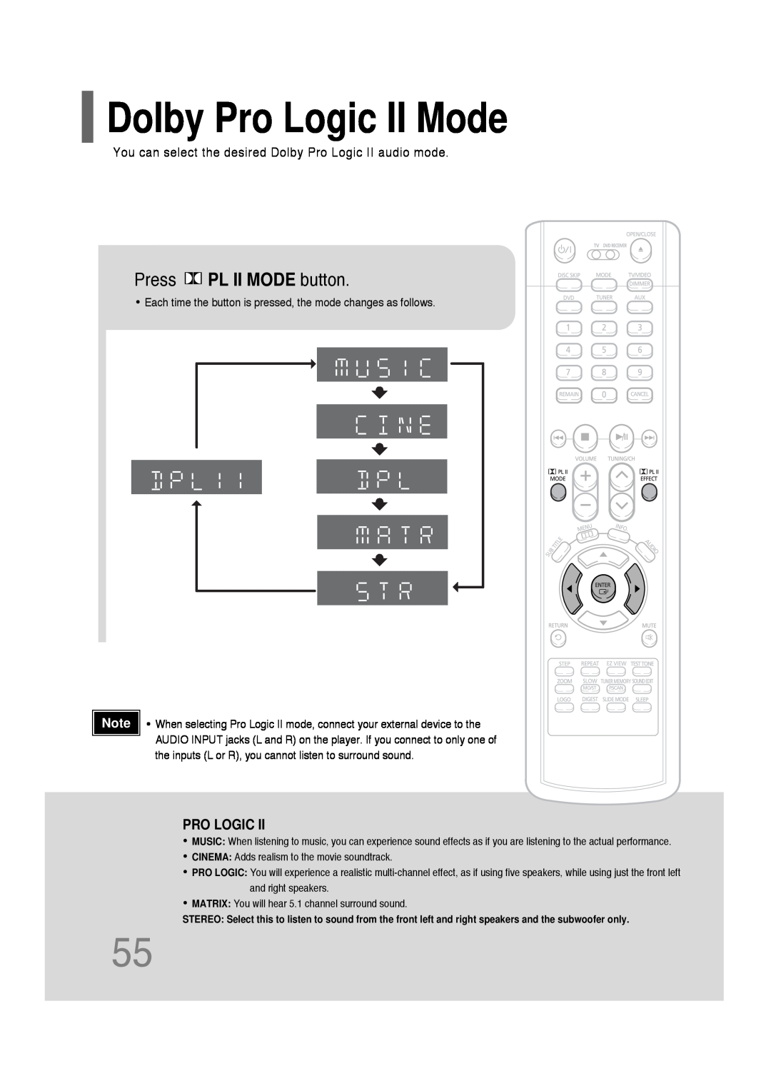 Samsung AH68-01701V manual Dolby Pro Logic II Mode, Press PL II MODE button 