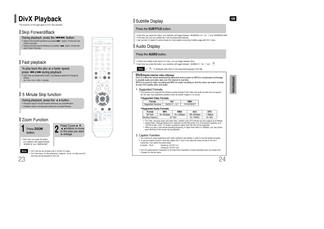 Samsung AH68-01835K instruction manual DivX Playback 