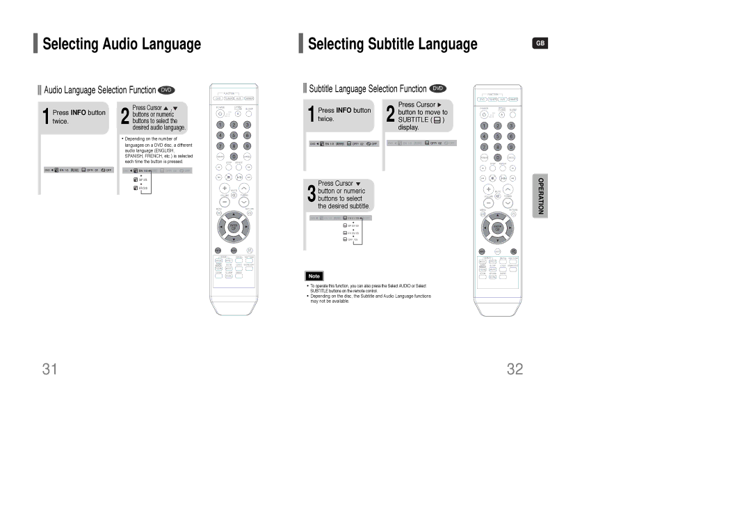 Samsung AH68-01835K instruction manual Selecting Audio Language, Selecting Subtitle Language 