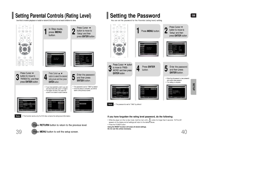 Samsung AH68-01835K instruction manual Setting the Password, Stop mode, Press Menu, Button 