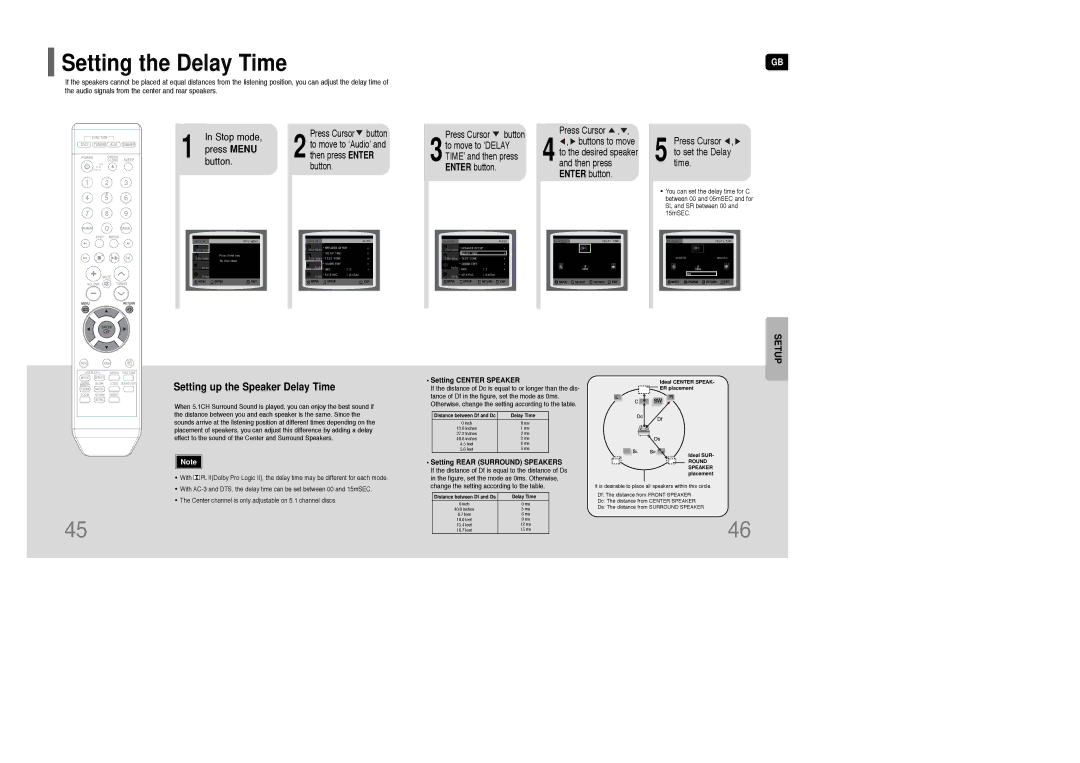 Samsung AH68-01835K instruction manual Setting the Delay Time, Press Cursor , to set the Delay time, Setting Center Speaker 