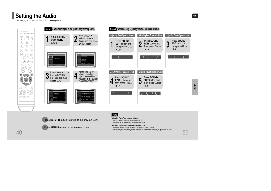 Samsung AH68-01835K instruction manual Setting the Audio, Setup 