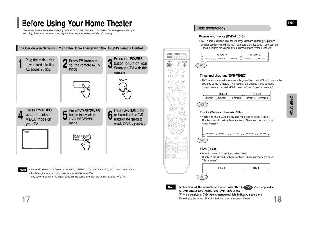 Samsung AH68-01844D instruction manual Press TV/VIDEO, Disc terminology 