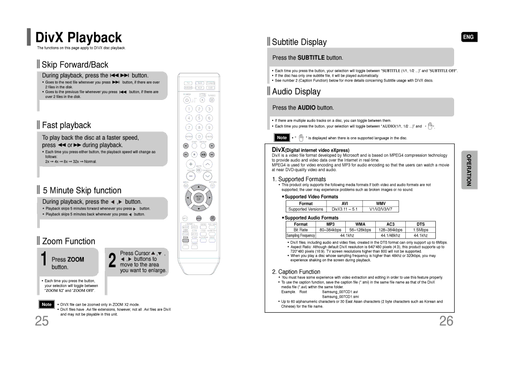 Samsung AH68-01844D instruction manual DivX Playback 