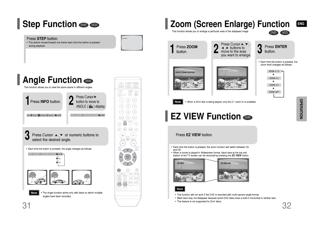 Samsung AH68-01844D Step Function DVD VCD, Angle Function DVD, EZ View Function DVD, Zoom Screen Enlarge Function ENG 