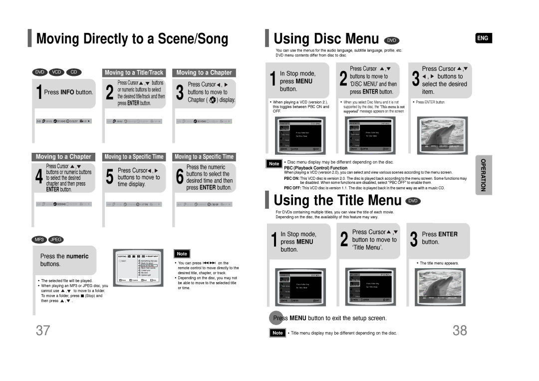 Samsung AH68-01844D instruction manual Using the Title Menu DVD, Moving Directly to a Scene/Song 