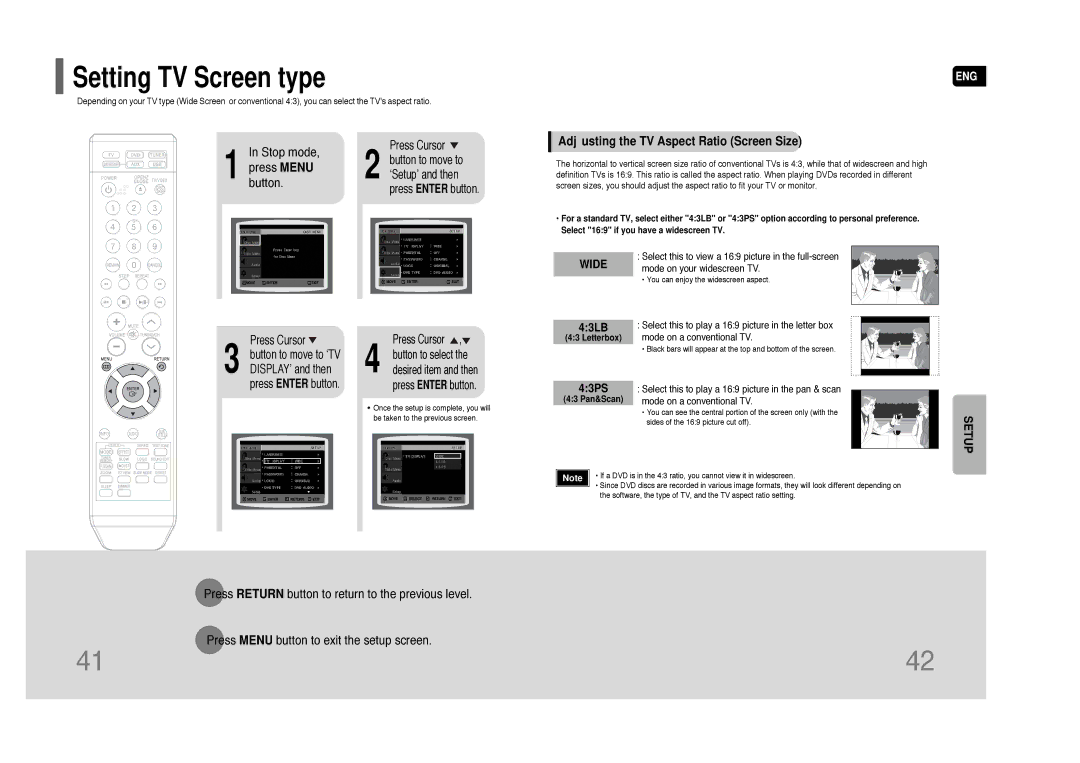 Samsung AH68-01844D instruction manual Setting TV Screen type, Adjusting the TV Aspect Ratio Screen Size 