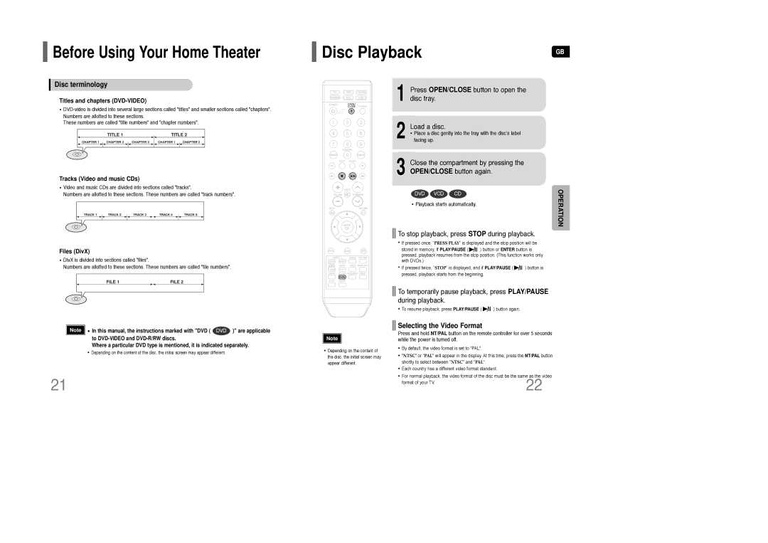 Samsung AH68-01850K instruction manual Disc terminology, Press OPEN/CLOSE button to open the disc tray Load a disc 