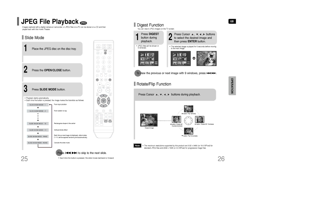 Samsung AH68-01850K Jpeg File Playback, Place the Jpeg disc on the disc tray, Press To skip to the next slide 