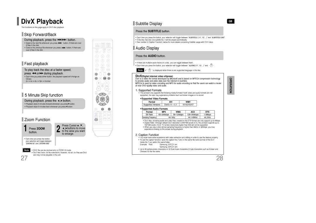 Samsung AH68-01850K instruction manual DivX Playback 