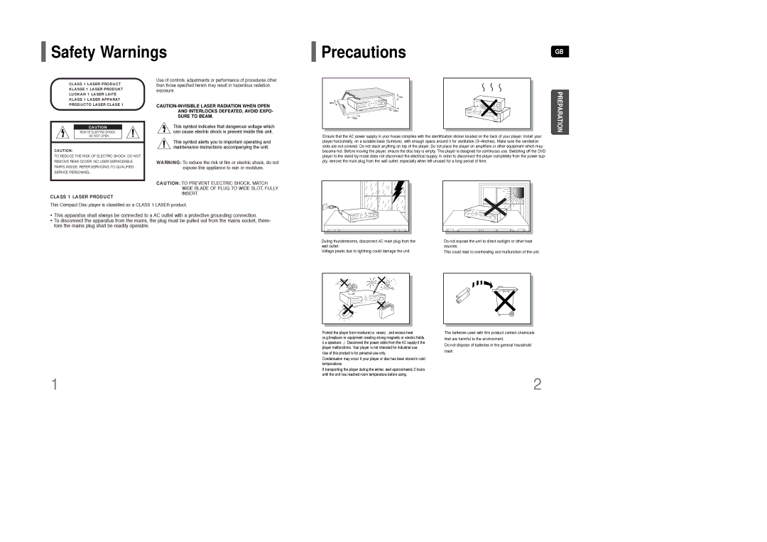 Samsung AH68-01850K instruction manual Safety Warnings PrecautionsGB, Preparation 