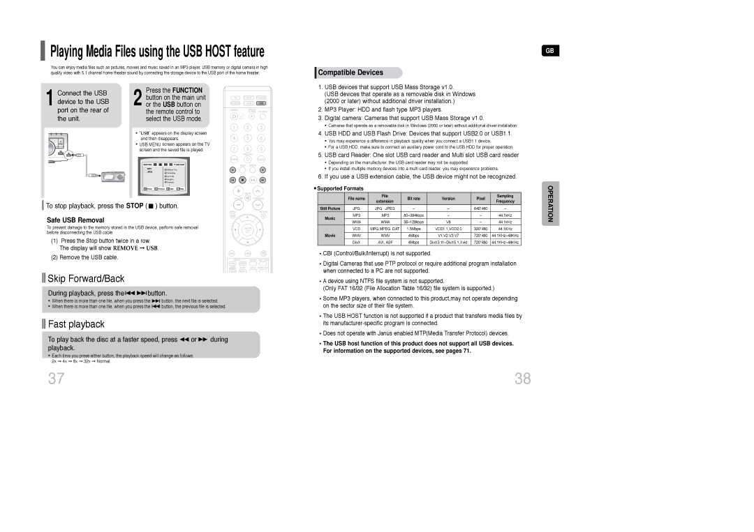 Samsung AH68-01850K Playing Media Files using the USB Host feature, To stop playback, press the Stop button 