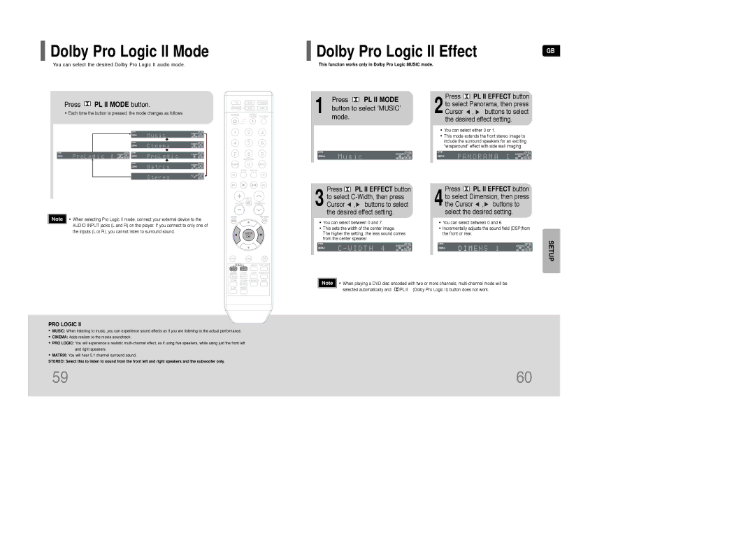 Samsung AH68-01850K Dolby Pro Logic II Mode, Press PL II Mode button, Button to select ‘MUSIC’, Press PL II Effect button 