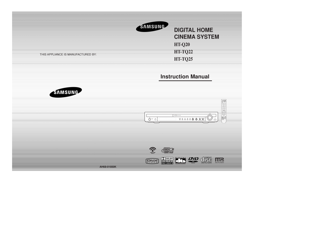 Samsung AH68-01850K instruction manual Digital Home Cinema System, HT-Q20 HT-TQ22 HT-TQ25 