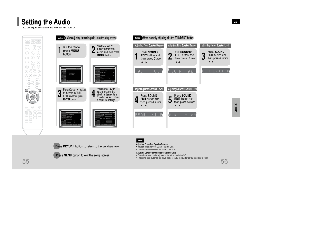Samsung AH68-01850K instruction manual Setting the Audio, Setup 