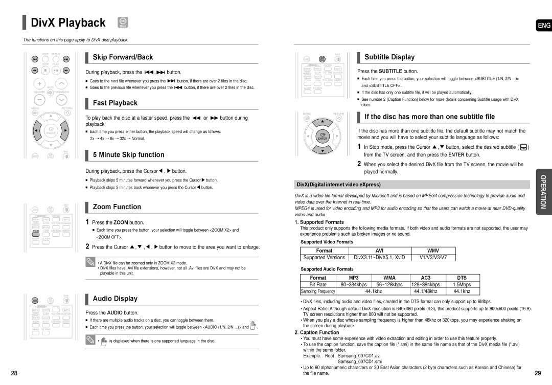 Samsung AH68-01957C instruction manual DivX Playback DivX 