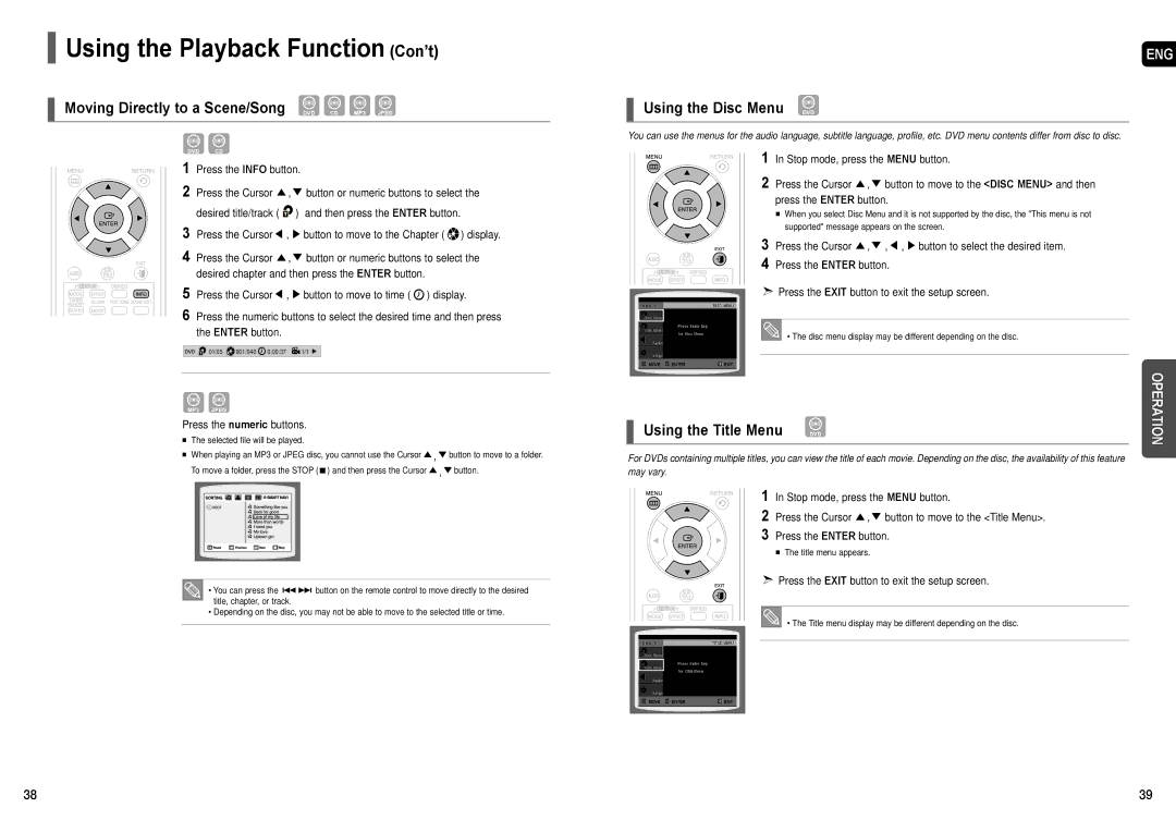 Samsung AH68-01957C instruction manual Using the Disc Menu DVD, Using the Title Menu 