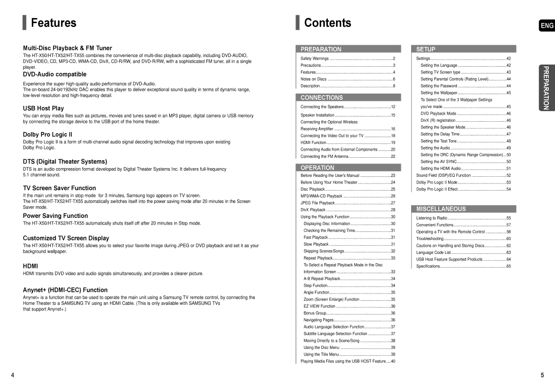 Samsung AH68-01957C instruction manual Features, Contents 