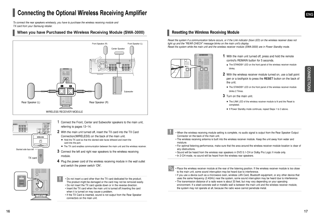 Samsung AH68-01957C instruction manual Resetting the Wireless Receiving Module, Turn on the main unit 