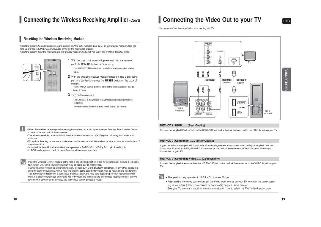 Samsung AH68-01959S instruction manual Connecting the Video Out to your TV, Best Quality, Turn on the main unit 