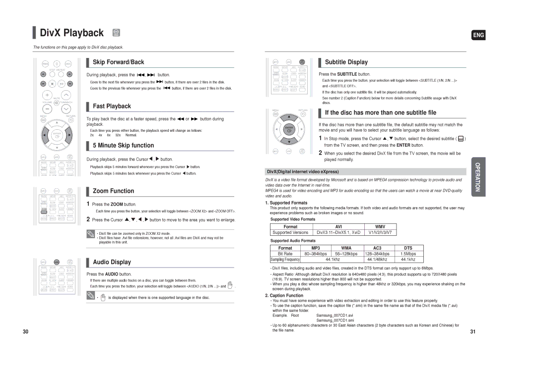 Samsung AH68-01959S instruction manual DivX Playback 