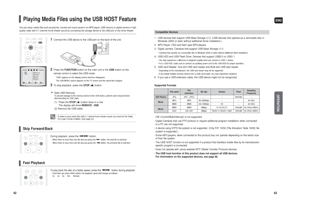 Samsung AH68-01959S To stop playback, press the Stop button Safe USB Removal, During playback, press the button 