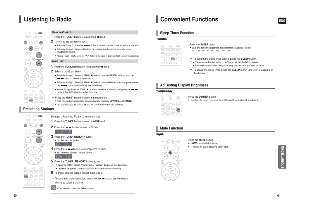 Samsung AH68-01959S instruction manual Listening to Radio, Convenient Functions 