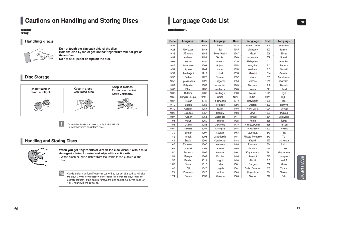 Samsung AH68-01959S instruction manual Language Code List, Code Language 