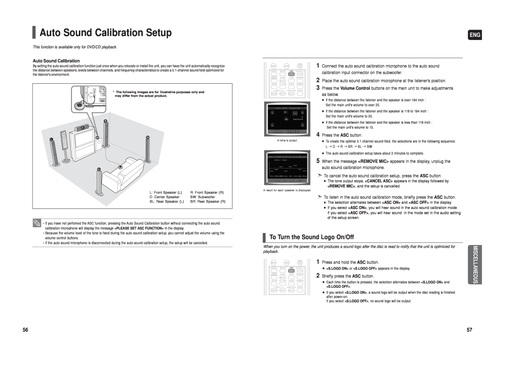 Samsung AH68-01959S instruction manual Auto Sound Calibration Setup, To Turn the Sound Logo On/Off 