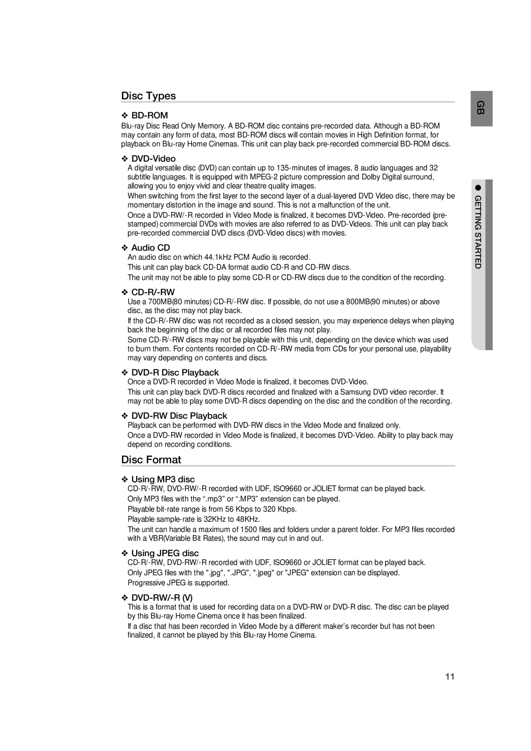 Samsung AH68-02019K manual Disc Types, Disc Format 