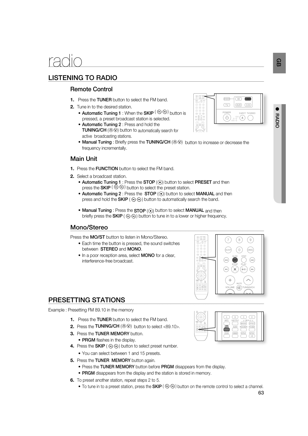 Samsung AH68-02019K manual Listening to Radio, Presetting Stations 