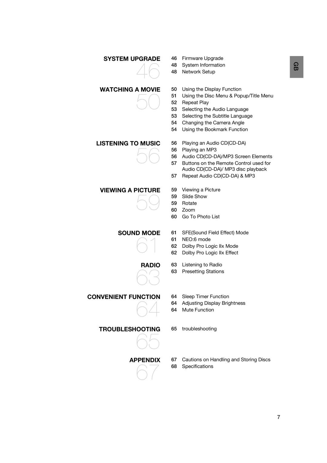 Samsung AH68-02019K Firmware Upgrade, System Information, Network Setup, Using the Display Function, Repeat Play, Rotate 