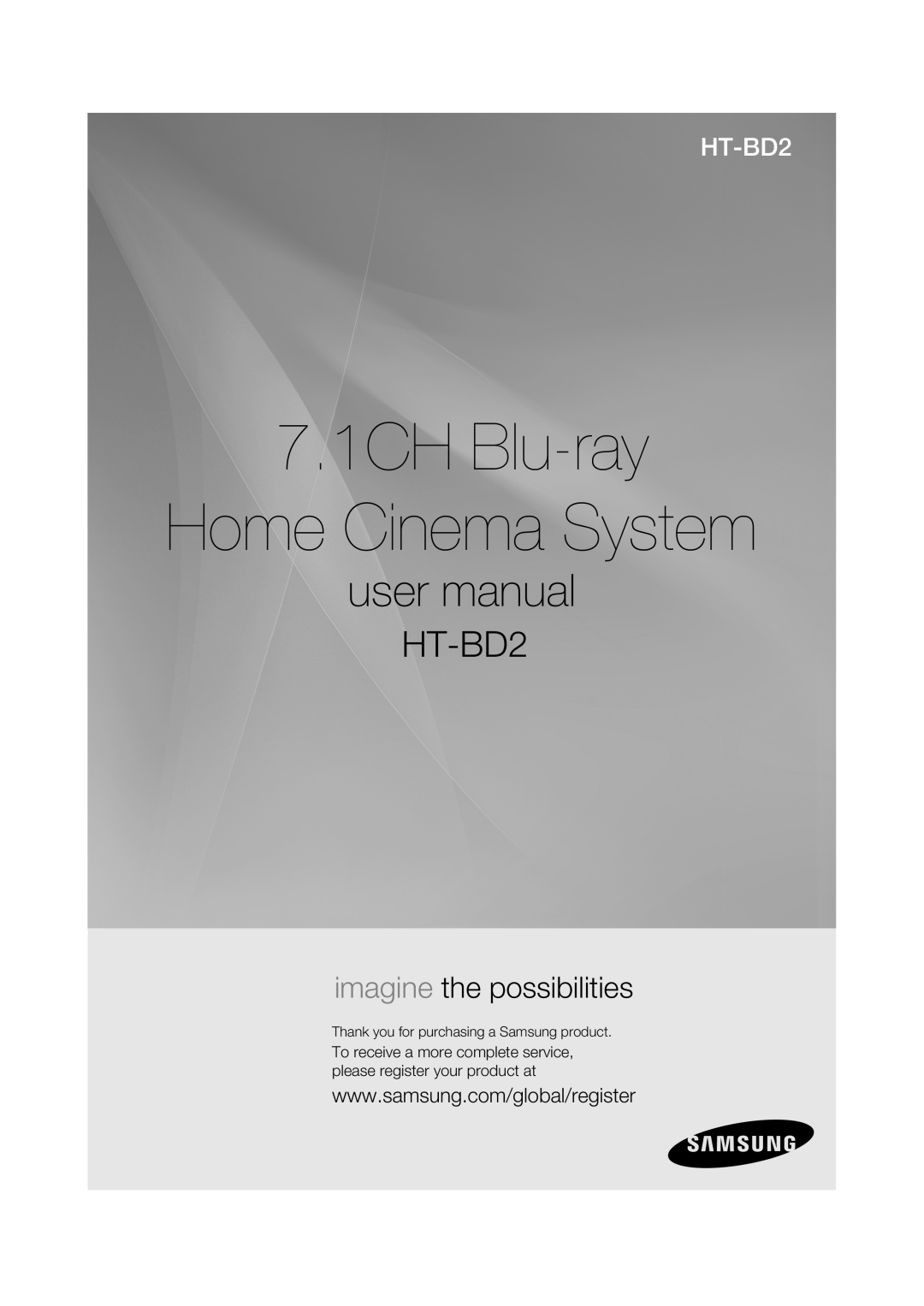 Samsung AH68-02019K 7.1CH Blu-ray Home Cinema System, user manual, HT-BD2, imagine the possibilities 