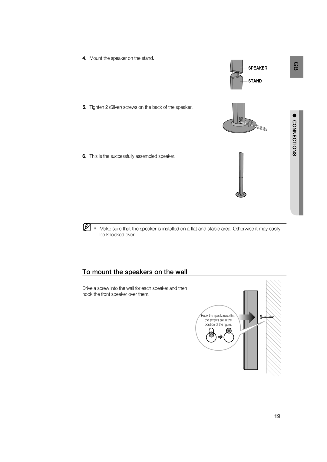 Samsung AH68-02019K manual To mount the speakers on the wall 