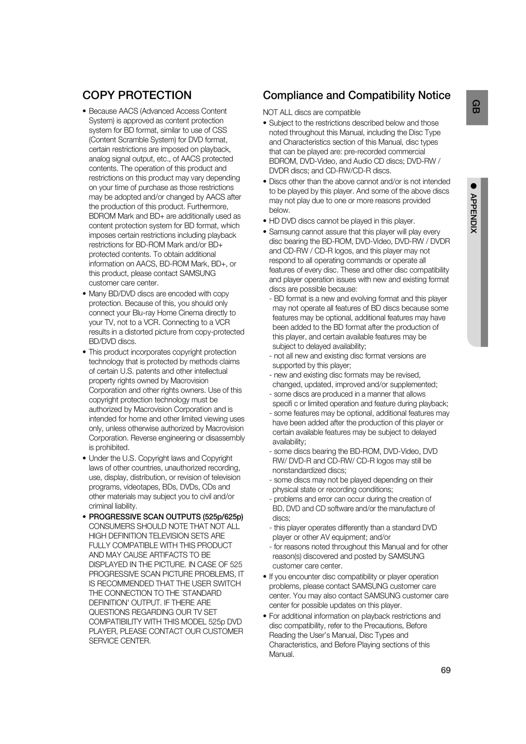 Samsung AH68-02019K manual Copy Protection, Compliance and Compatibility Notice 