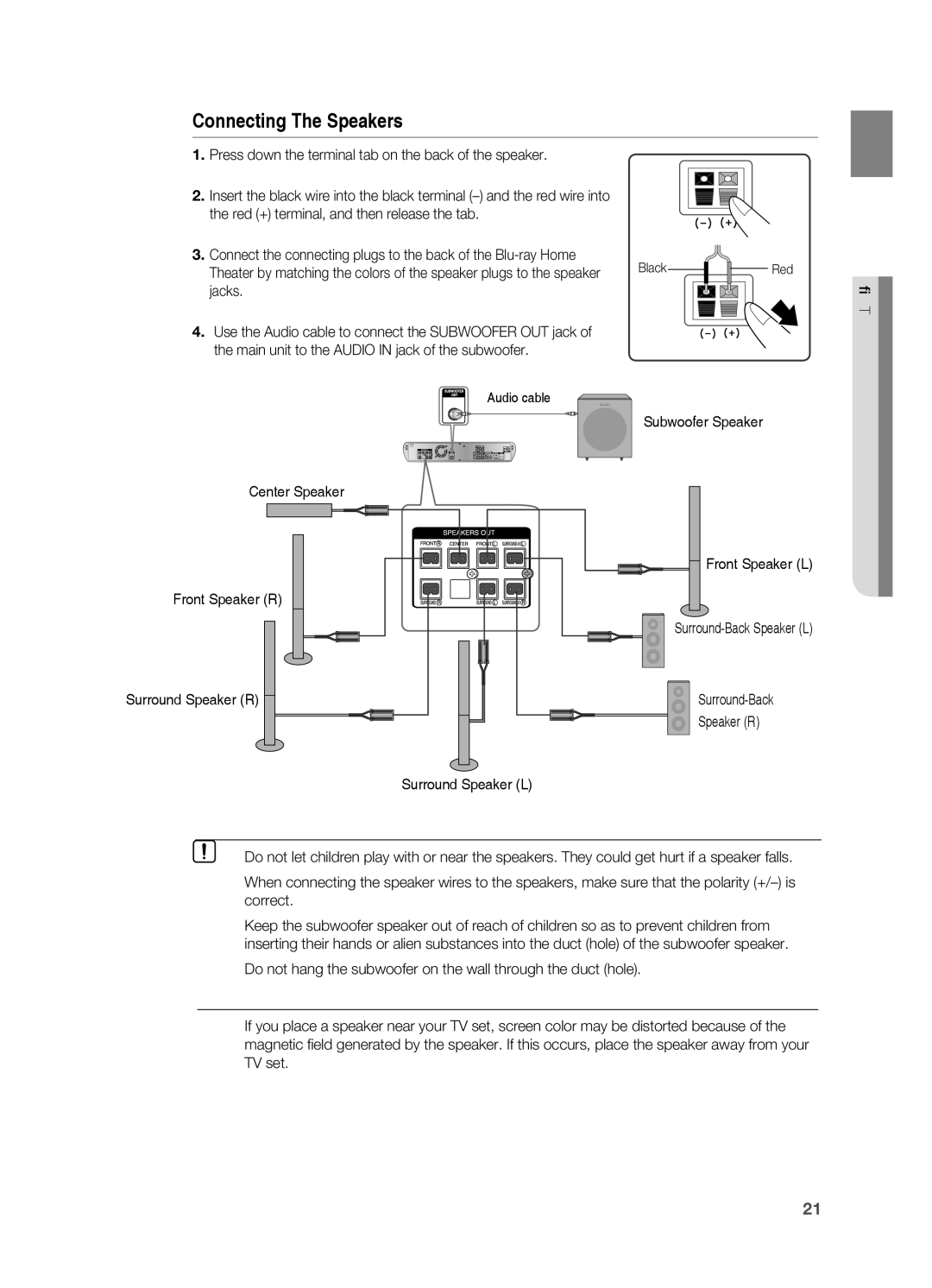 Samsung AH68-02019S manual Connecting The Speakers, Jacks 