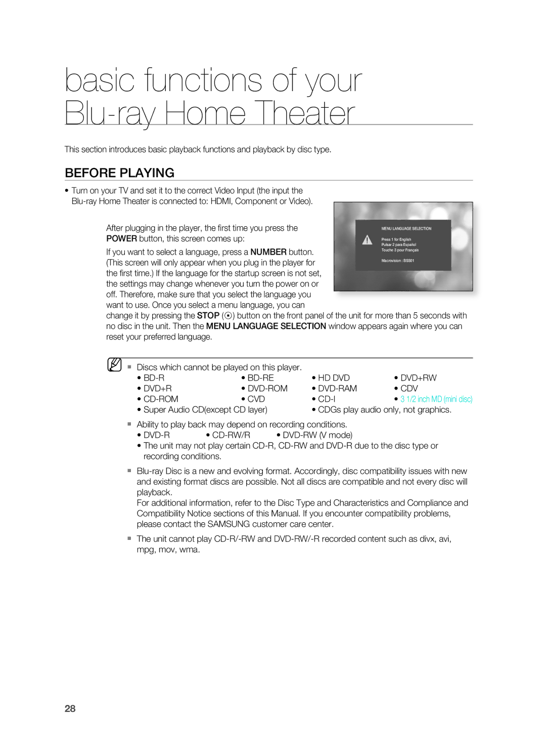 Samsung AH68-02019S manual Before PLAYIng, Hd Dvd Dvd+Rw Dvd-Rom Dvd-Ram Cdv Cd-Rom Cvd 