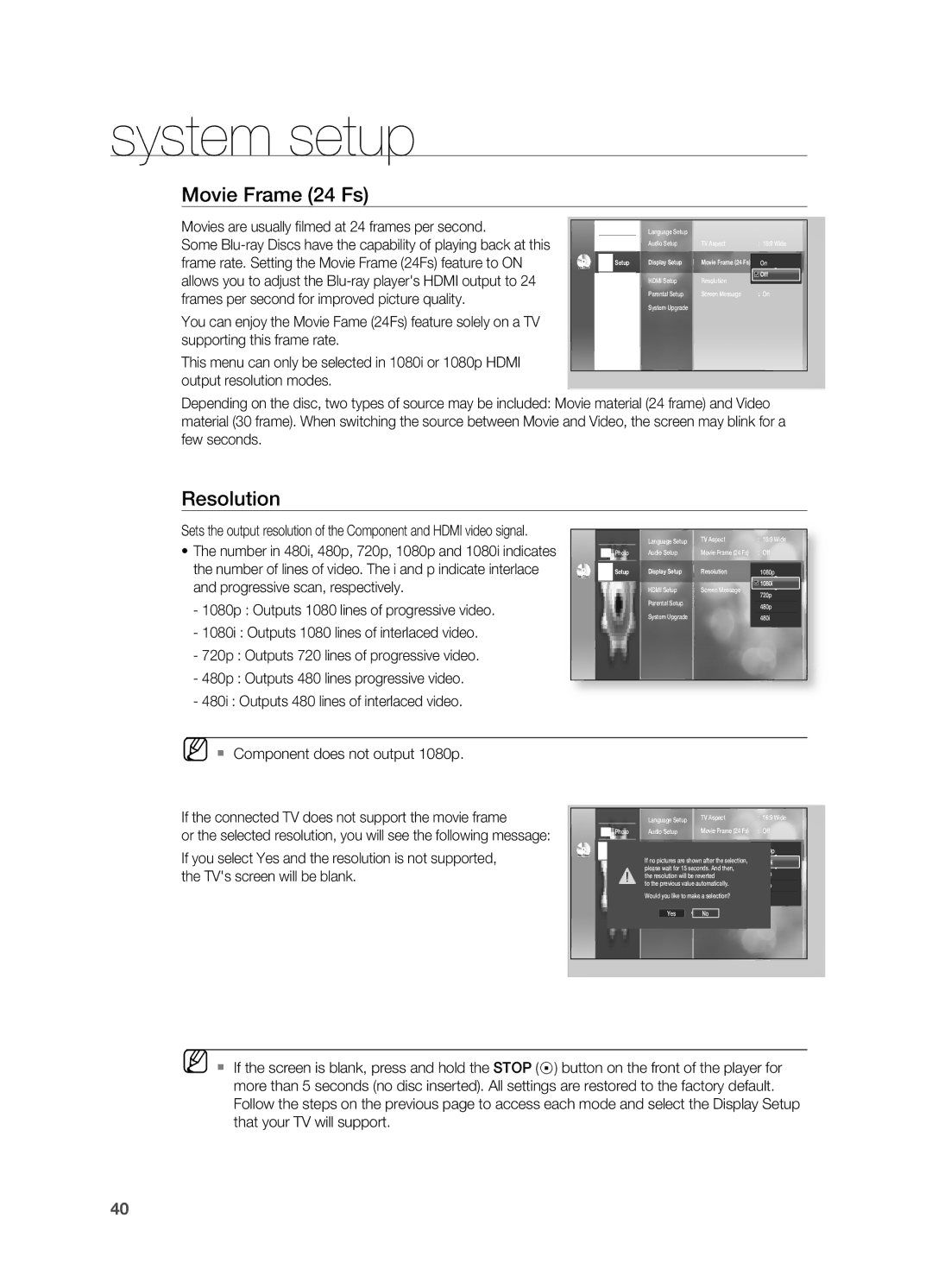 Samsung AH68-02019S manual Movie Frame 24 Fs, Resolution 