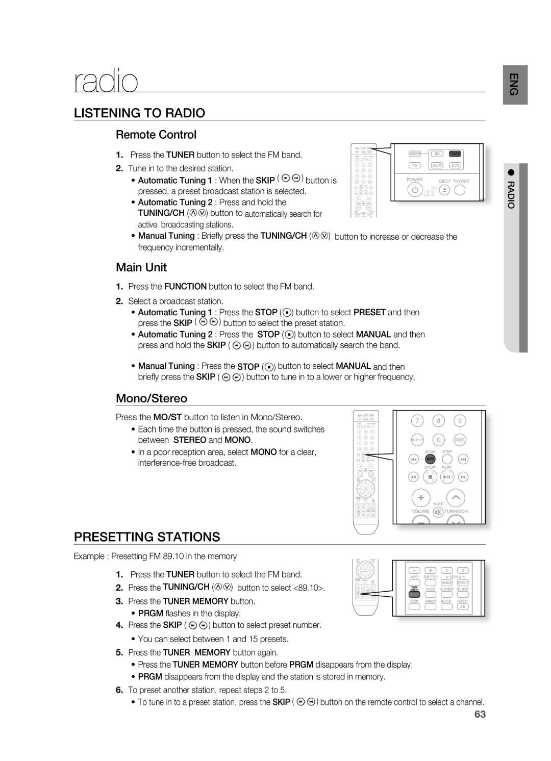 Samsung AH68-02019S manual LISTEnIng to Radio, PRESETTIng STATIOnS 