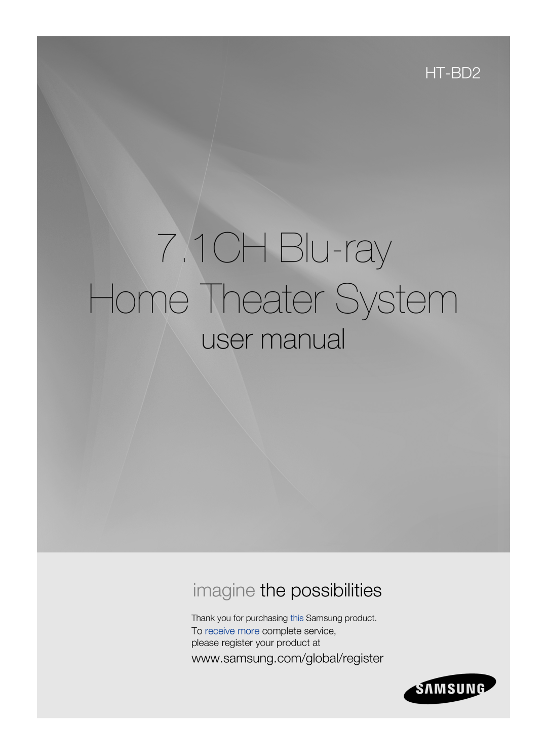 Samsung AH68-02019S 7.1CH Blu-ray Home Theater System, user manual, imagine the possibilities, HT-BD2 