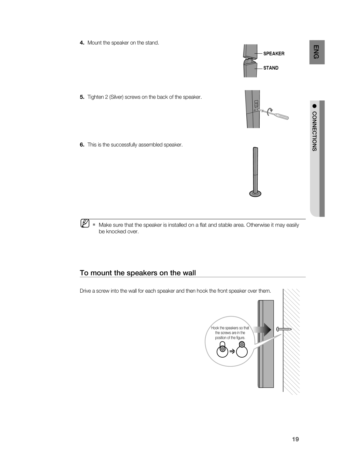 Samsung AH68-02019S manual To mount the speakers on the wall 