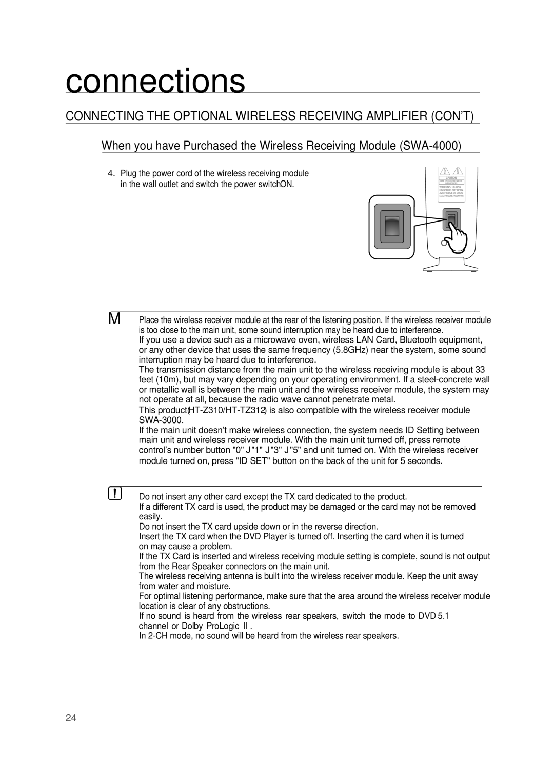 Samsung AH68-02055S manual Connecting the Optional Wireless Receiving Amplifier 