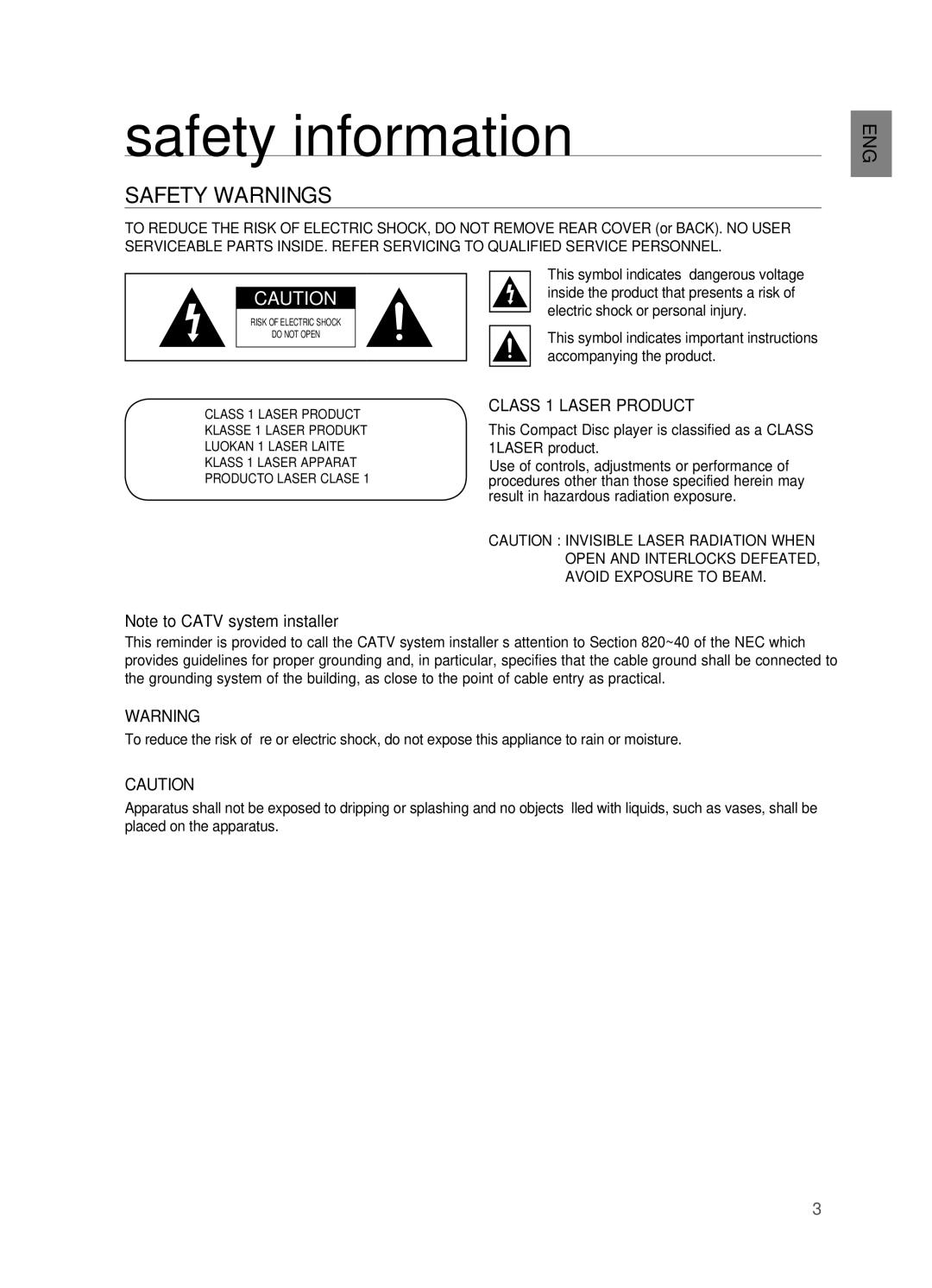 Samsung AH68-02055S manual Safety information, Safety Warnings, EnG 