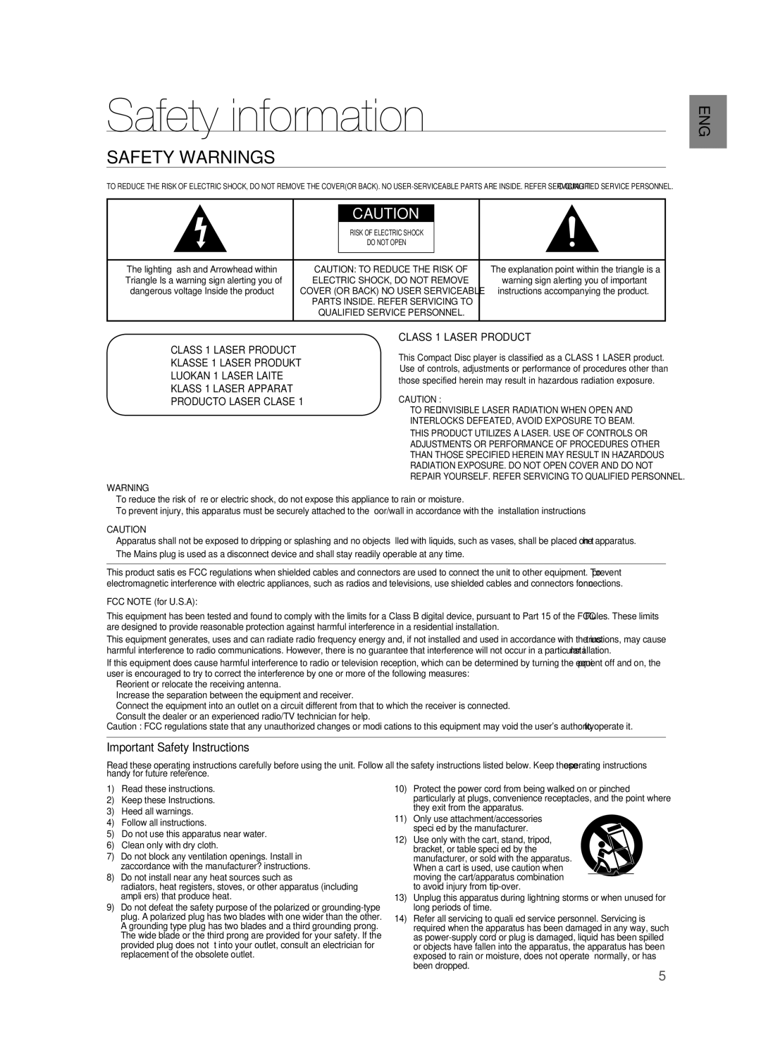 Samsung HT-BD1200, AH68-02178Z user manual Safety information, Safety Warnings, Important Safety Instructions 